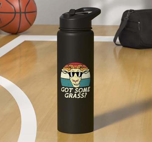 Goat Got Some Grass Retro Farm Animal Farmer Men Women Kids Stainless Steel Insulated Water Bottle - color: Black
