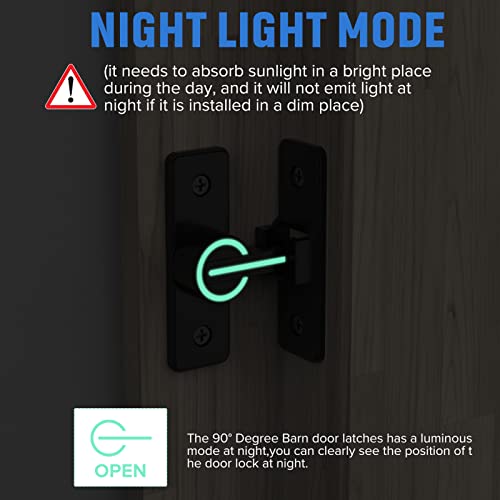 90 Degree Barn Door Lock, Heavy Duty Locks, Luminous Black-2 Pack | Flip Sliding Gate Latches for Garden, Bathroom, Garage & Sliding Doors - size: 2 Pack Luminous Black