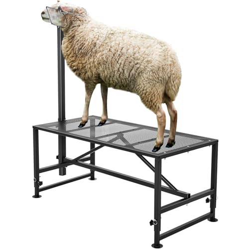 VEVOR Goat Milking Stand, 47x23 inch Livestock Stand, Metal Sheep Milking and Shearing Stand 21" to 33" Adjustable Height, with Headpiece and Nose Loop, 500lbs Loading Weight, Black