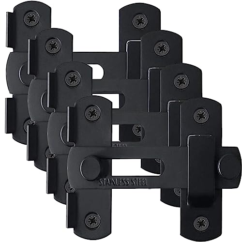 Barn Door Latch, 4 Pack 4-Inch Stainless Steel Gate Latches, Flip Door Latches Hardware, Sliding Lock Gate Latch for Outdoor Fence Barn Door Cabinet Window Closet Bifold Door Latch Locks Black - color: Black
