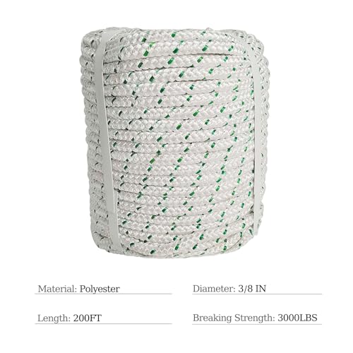 LABLT 3/8 in Double Braid Polyester Arborist Rigging Rope 200 FT High Strength Rope Sling Multipurpose Bull Rope for Swings Arborist Gardening Marine - size: 3/8in*200ft