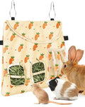 Bissap Rabbit Hay Feeder Bag, 2 Holes Hanging Hay Feeder Guinea Pig Hay Bag with Side Pocket for Rabbits Bunny Chinchillas Hamsters Rats and Other Small Pets Small Animal - Beige