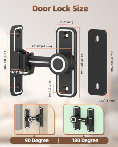 90/180 Degree Heavy Duty Barn Door Lock, Glow Black, 2 Pack | Thickened Zinc Alloy, Anti-Corrosion Coating, 3mm Spacer, Left Or Right Installation, For Sliding Doors, Shed And Bathroom - color: Luminous Black-2PCS