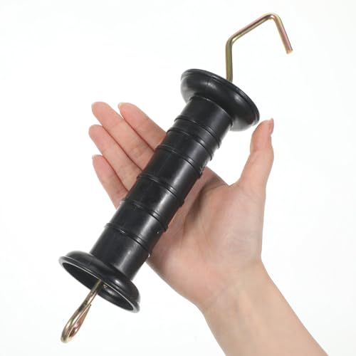 1 Pack Plastic Electric Fence Gate Handles with Spring, Black Insulated Electric Fence Accessories with Poly Tape Buckle Electrics Fences Supplies Spring Handle 11 X 2.4 X 1.6 Inch