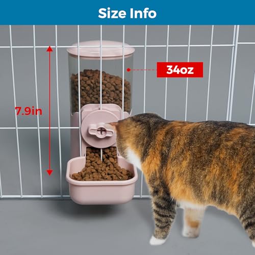 VANNON Small Animal Hanging Automatic Food Dispenser, 35oz Gravity Pet Feeder for Cage, Food Bowl for Rabbit Puppy Cat Ferret Guinea Pig Chinchilla Parrot (Pink) - color: Pink