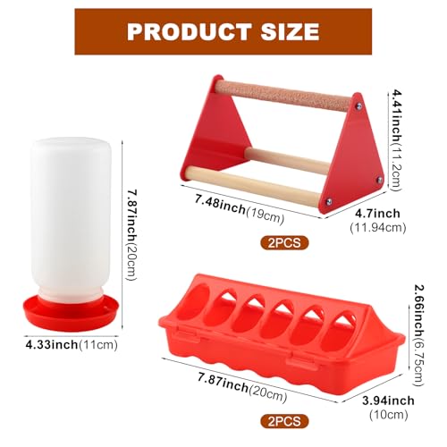 Chick Feeder and Waterer Kit with 2 Chick Perch Roost Bars | Flip Top Poultry Feeder, Chick Brooder Starter Kit, Baby Chicken Supplies for Chicks, Duck and Quail