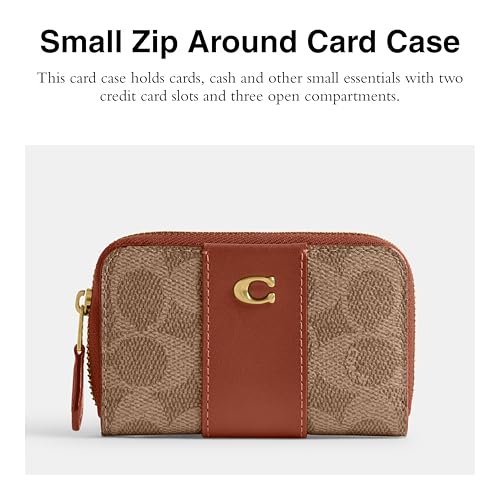 Coach, Women's, Essential Small Zip Around Card Case, Tan Caramel, One Size - color: Tan Caramel, size: One Size