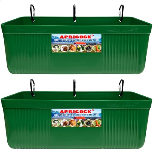 Large Feed Trough and Goat Feeder - 2 Pack Hanging Feeder with Clips, Waterer Bucket, Fence Feed Trough, Goat Supplies, 10 Quart - color: Greener