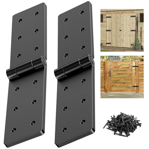 Heavy Duty Gate Hinges – 270° Fold-Flat, Rust-Proof Black Iron (2PC) | Heavy duty gate hinges with 270° flat-fold for tight spaces; outdoor hinges for wood gates, sheds, and garage doors