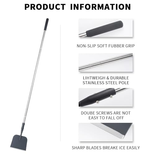 BARAYSTUS Flat Shovel with Adjustable Handle, 59 in Floor Scraper, Ice Scraper, Garden Cleaning Scraper, Ice Chopper, Snow Shovel, Multifunctional Weed Remover Tool for Walkway Driveway