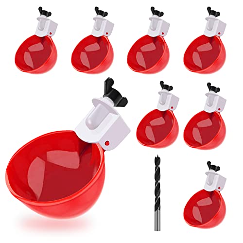 Darcvds Professional Chicken Waterer Cups, 8 Packs Large Chicken Water Feeder, Tee Fittings Poultry Waterer Suitable for Duck, Chicks, Goose, Turkey, Bunny and Bird with Mounting Hole Opener | Tee Fittings Poultry Waterer Feeder Suitable for Duck, Chicks,