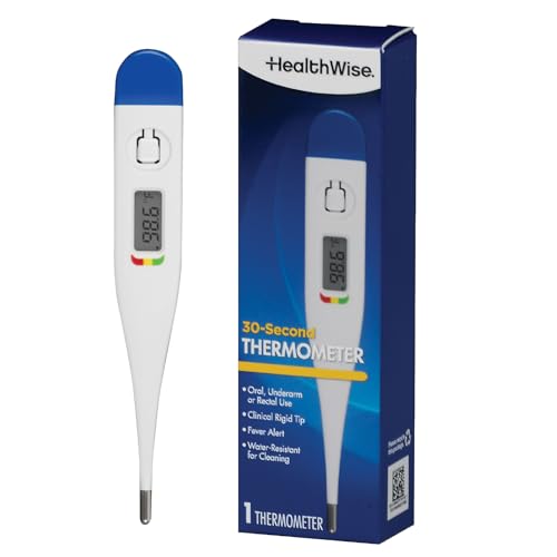 HealthWise 30-Second Rigid Tip Digital Thermometer | Oral, Rectal & Underarm Use, Fever Indicator, Waterproof, Storage Case & Probe Covers Included
