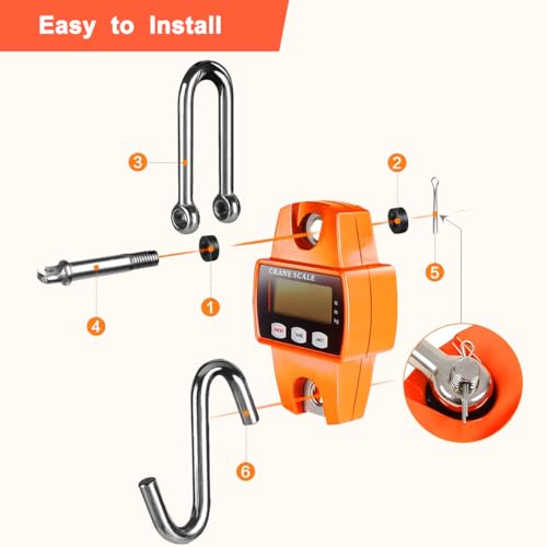 660lb/300kg Digital Crane Scale - Compact LCD Handheld Hanging Scale for Garage, Farm, Hunting, Fishing & More (300kg/orange) - color: 300kg/orange