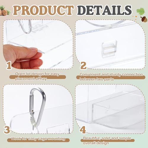 Honeydak Acrylic Rabbit Hay Feeder with Lid, Two in One Hanging Guinea Pig Hay Feeder with Hook Food Dispenser Bin for Bunny, Guinea Pig, Chinchilla