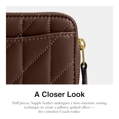 Coach Small Zip Around Card Case with Pillow Quilting - color: Maple, size: One Size