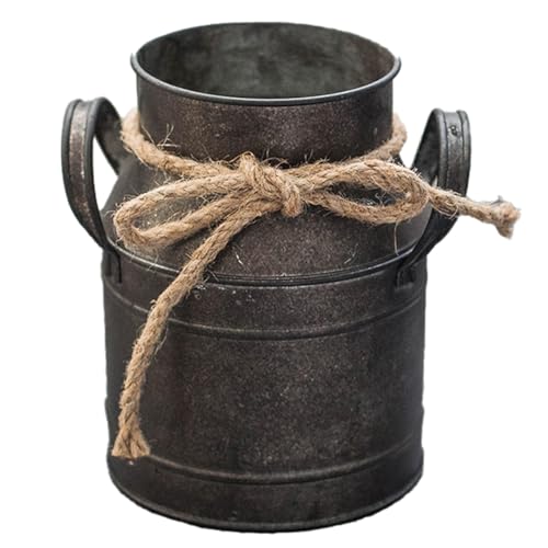 Rust Paint Flower Vase, Rustic Galvanized Metal Milk Can Bucket Primitives Jug for Home Garden Shop Decor