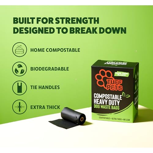 Tuff Pets Certified Compostable Dog Poop Bags with Handles, 12 Thick Rolls | Heavy Duty Poop Bags for Dogs, Leak Proof with Easy Tie Handles - style: Green - Certified Compostable