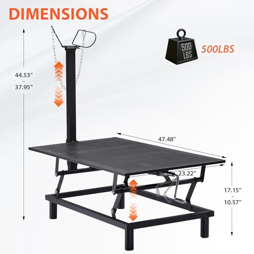 GTPLAYER Goat Milking Stand with Hand Crank,Wheels – 48"x23" Adjustable Headpiece & Height, for Grooming, Milking, Hoof Trimming, Heavy Duty Metal Sheep/Goat Stand, 500 LB Capacity Black