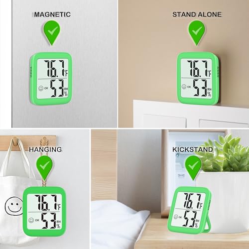 Antonki 2 Pack Room Thermometer Indoor Hygrometer | Monitor Temperature & Humidity, Accurate, Fast Read, Easy To View, Magnetic/Kickstand/Hanging, ℉/℃, w/ Battery, Compact - color: 2 Pcs* Natural Green
