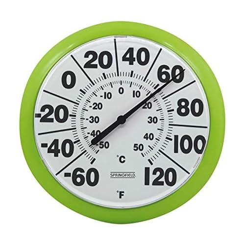 Springfield Indoor Outdoor Big and Bold Dial Thermometer, Wireless Thermometer with Easy to Read Numbers for Patio, Pool, and Indoor Areas, 8-Inch, Green - color: Green, size: 8 inches