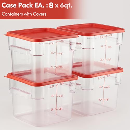 CURTA 8-Pack 6 Qt NSF Clear Polycarbonate Food Storage Containers with Red Lids - Square, Commercial-Grade, Freezer & Dishwasher Safe, Stackable - color: 6.0 Qt 8-Pack(Red Lids)