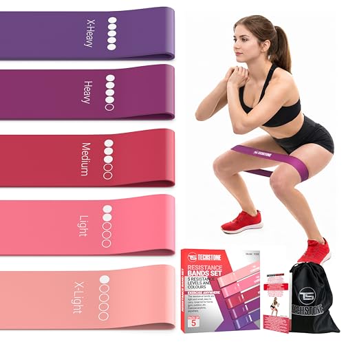 TechStone Resistance Bands Set – 5 Levels Loop Exercise Bands for Men & Women, Elastic Workout Bands for Home Gym, Training, Yoga & Fitness, Carry Bag Included - color: Red