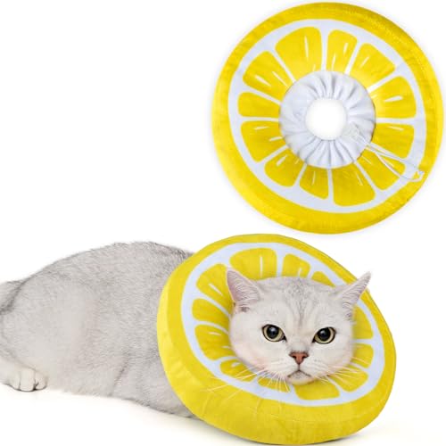 ANWA Adjustable Cat Cone Collar Soft, Cute Cat Donut Collar After Surgery, Kitten Recovery Cones to Stop Licking - color: Lemon, size: Medium