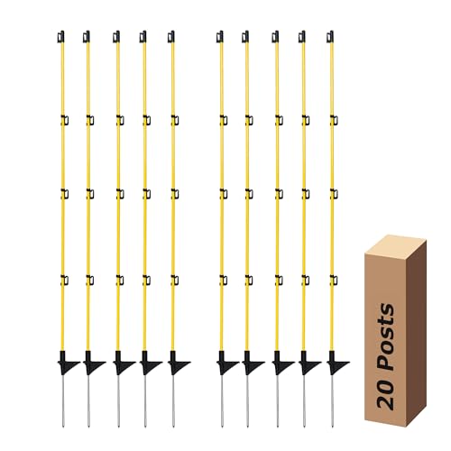 Electric Fence Posts 46 Inches, Fiberglass Step in Temporary Electric Fence Posts for Cows, Sheep, Dog, Portable Fence Stakes for Electric Fencing-20 PCS - size: 46Inch-20Pack