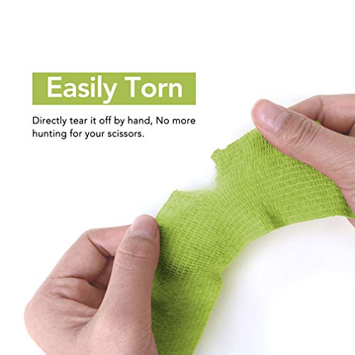 RISEN Cohesive Bandage 2” x 5 Yards, 6 Rolls, Self Adherent Wrap Medical Tape, Adhesive Flexible Breathable First Aid Gauze Ideal for Stretch Athletic - color: Grass Green