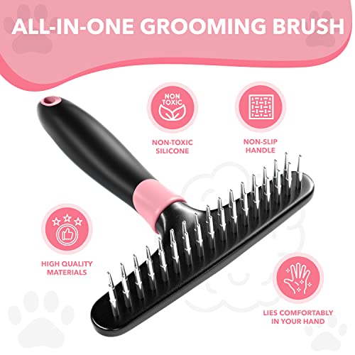 Dog rake deshedding dematting Brush Comb - Undercoat rake for Dogs, Cats, matted, Short,Long Hair Coats - Brush for Shedding, Double Row Stainless Steel pins - Reduce Shedding by 90% (Pink) - color: Pink