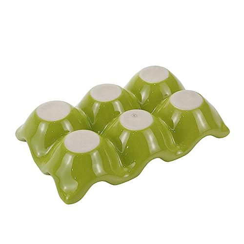Xiaoyztan 6-Egg Ceramic Holder Tray for Kitchen Fridge Green | Ceramic half-dozen egg tray for kitchen and fridge storage