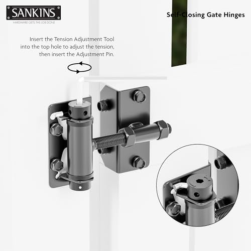 Heavy-Duty Self-Closing Gate Hinges, 90-Degree Adjustable Heavy-Duty Gate Hinges for Metal/PVC/Vinyl/Wood Fences, Narrow Fence Gate Hardware Door Hinges with Adjustable Tension, 2-Pack