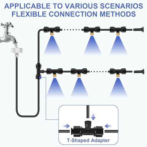 GMAULEE Misting Cooling System, DIY 33FT(10M) Misting Line +7 Brass Mist Nozzles+ a Brass Connector(3/4'') Outdoor Mister System for Patio Waterpark Garden Trampoline Greenhouse - size: 33 ft (10M)+7 Brass