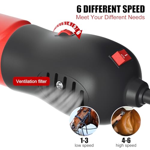 Horse Clippers,600W Professional Electric Horse Grooming Kit, Shaving Equine Clippers for Horses Goat Cattle Large Thick Coat Animals,6 Speeds Heavy Duty Farm Livestock Haircut Trimmer - size: HorseClippers