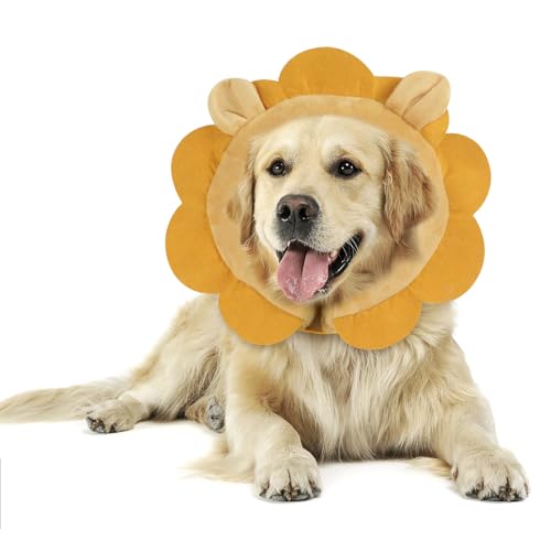 IEUUMLER Inflatable Recovery Dog Collar, Protective Donut Cone, Adjustable Soft Collar for Dog and Cat After Surgery Prevent from Biting & Scratching EU002 - Brown Lion L - color: Brown Lion, size: Large (Neck:14''-17'')