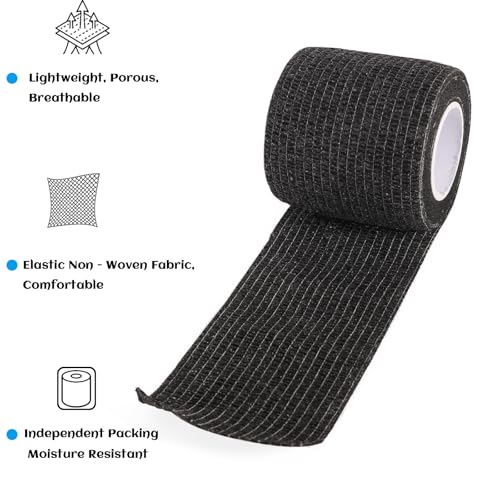 36 Rolls Black Elastic Self Adhesive Bandage Wrap 2 Inch, Breathable Cohesive Bandage, Ankle Sprains Swelling Sports Athletic Grip Tape, Dogs Pet Vet Wrap - color: 2 Inch-36 Count Black