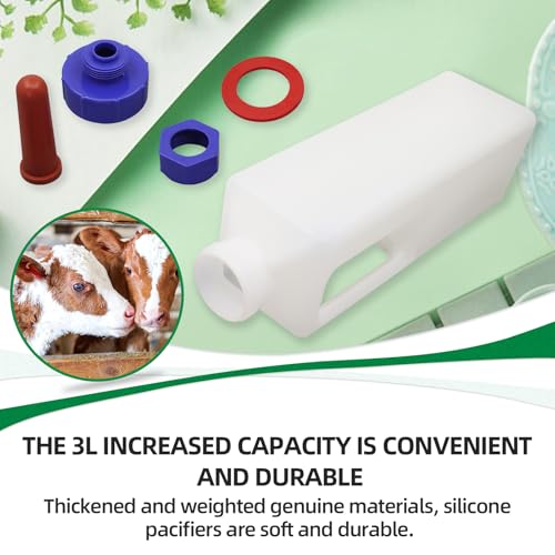 3L Large Capacity Calf Nursing Bottle Screw on (White, red,Blue) | Calf Bottle with Nipple,Food Grade PE Milk Feeding Bottle with Anti-Slip Handle,Livestock Farm Feeding Supplies - color: White, red,blue