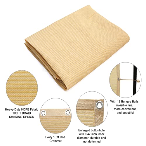Shatex 90% Shade Fabric 6' x 10' Sun Shade Cloth with Grommets for Pergola Cover Canopy, Wheat, 12 Bungee Balls - color: wheat, size: 6x10ft