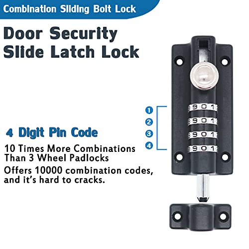 Combination Door Security Slide Latch Lock,V·RESOURCING® High Security 4 Digit Pin Dial Gate Lock for Sheds, Home Reinforcement, barns, Fences, childproofing, cupboards, Workshop - color: 1Pack & Black Combination Lock