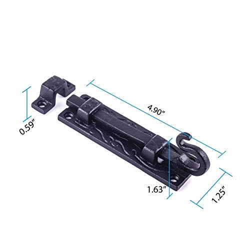 Renovators Supply Manufacturing Door Lock Latch 4 in. Black Wrought Iron Pig Tail Tip Styled Offset Slide Bolt Latch with Mounting Hardware - size: Pack of 1, style: 4 inch – Block Mount Curled Tail