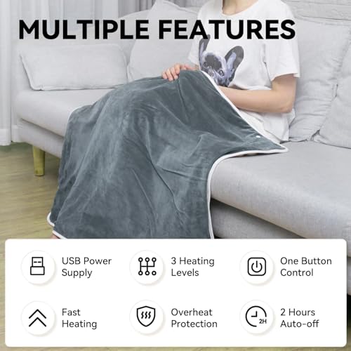 Warm Storm Heated Electric Knee Blanket, Gray, 30"x40" | 4 seasons, Office, Car, Home,Fast Heating Soft Flannel, 3 Heat Levels, 2H Auto-Off, Battery Not Included