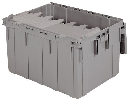 Akro-Mils 39280 Industrial Plastic Storage Tote with Hinged Attached Lid, (21.5-Inch L by 15-Inch W by 17-Inch H), Gray, (2-Pack) - size: 28.57 Gallons (2 Pack)