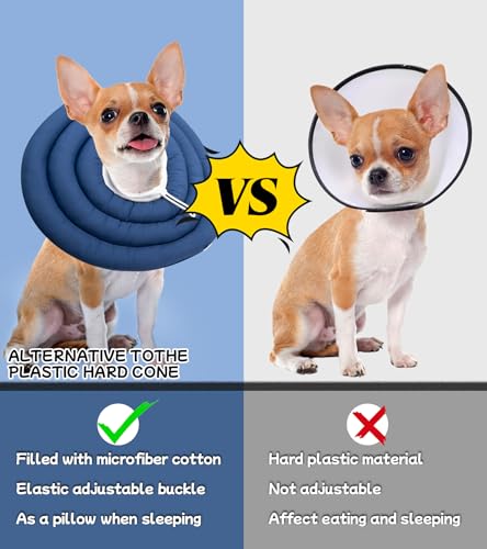 Soft Dog Cones, Recovery Dog Donut Collar After Surgery- Cone of Shame Alternative, Pet Elizabethan E-Collar Anti-Bite Lick Wound Healing Adjustable for Small Large Medium Dogs, M - color: dark blue, size: M-8lbs