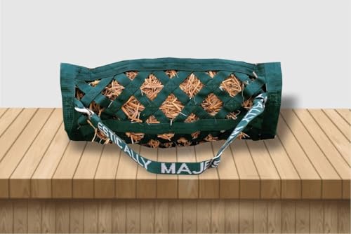 Majestic Ally Double Side Open Slow Feeder Hay Bag - Diamond shaped Obliquely Placed Webbing (Hunter Green) - color: Hunter Green