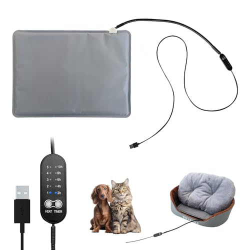 USB Pet Heating Pad – Turns Any Pet Bed Heated (Use Inside Bed), 5V/2A Required, 5-Temp & Timer, 140°F Auto Shut-Off, Waterproof Warmer for Cats/Dogs, Power Bank/Wall Powered (12"x16") - size: 12"x16"