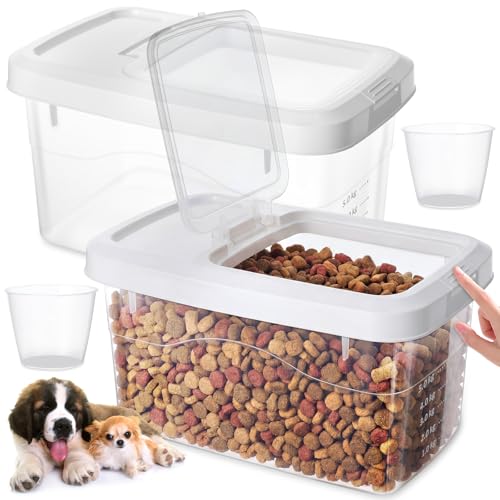 2 Pack 11 Lbs Airtight Dog Food Storage Container with Scoops | 2 Measuring Cups, Flip Lids, Clear Bins with Markings, Preserve Freshness, Pet Dog Cat Rice Grain Treat Storage - size: 11 Lbs
