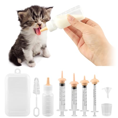 Pet Nursing Kit, Silicone Pet Feeding Bottles Set with Nursing Nipples & Formula Dispenser & Liquid Syringes, for Newborn Kittens, Puppies, Squirrels, and Other Small Animals