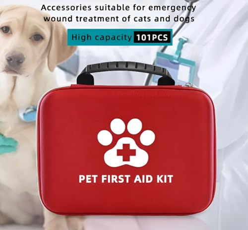 PAWSPLAY Pet First Aid Kit for Dogs & Cats, 101-Piece Emergency Kit with Bandages, Wound Care, Tick Remover, Nail Clipper, Portable Waterproof Travel Kit for Hiking, Camping, Car & Home Safety