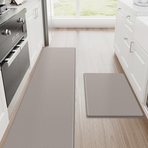 StepRite Kitchen Mats, 2PCS Kitchen Rugs, Cushioned Anti Fatigue Kitchen Mats for Floor, Non-Slip Standing Desk Mat, Waterproof Kitchen Rug Set for Kitchen, Floor, Office, 17.3"x30"+17.3"x70", Khaki - color: Khaki, size: 17.3" x 30"+17.3" x 70"-0.4 inch
