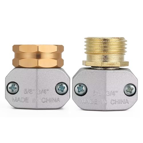 Oversized Metal 1 Set Hose End Mender Kit Male and Female, Aluminum Water Hose Repair Connector for 5/8" and 3/4" Garden Hoses - style: Mender 1 Set